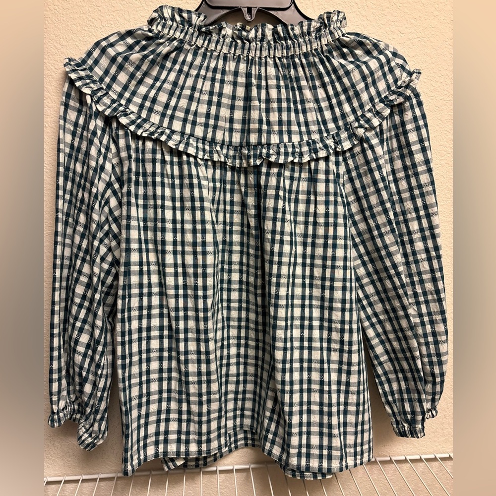 Women’s Universal Thread Gingham Mockneck 3/4 Sleeve Blouse - Medium